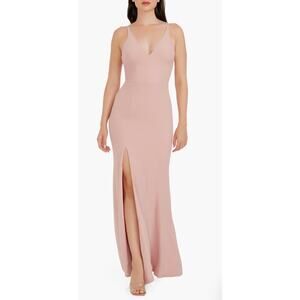 Dress the Population Iris Blush Pink Slit Crepe Sleeveless Formal Gown Dress M